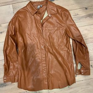 ASOS Brown Faux Leather Button Up Shirt